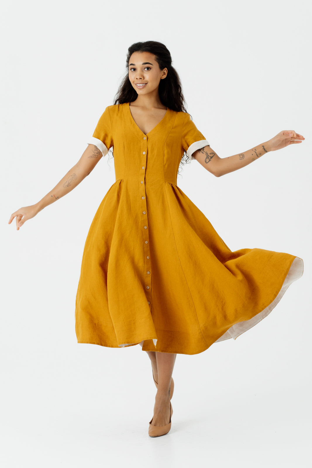 Agness Dress, Short Sleeve, Marigold