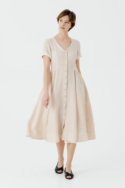 Agness Dress, Short Sleeve, Seashell White