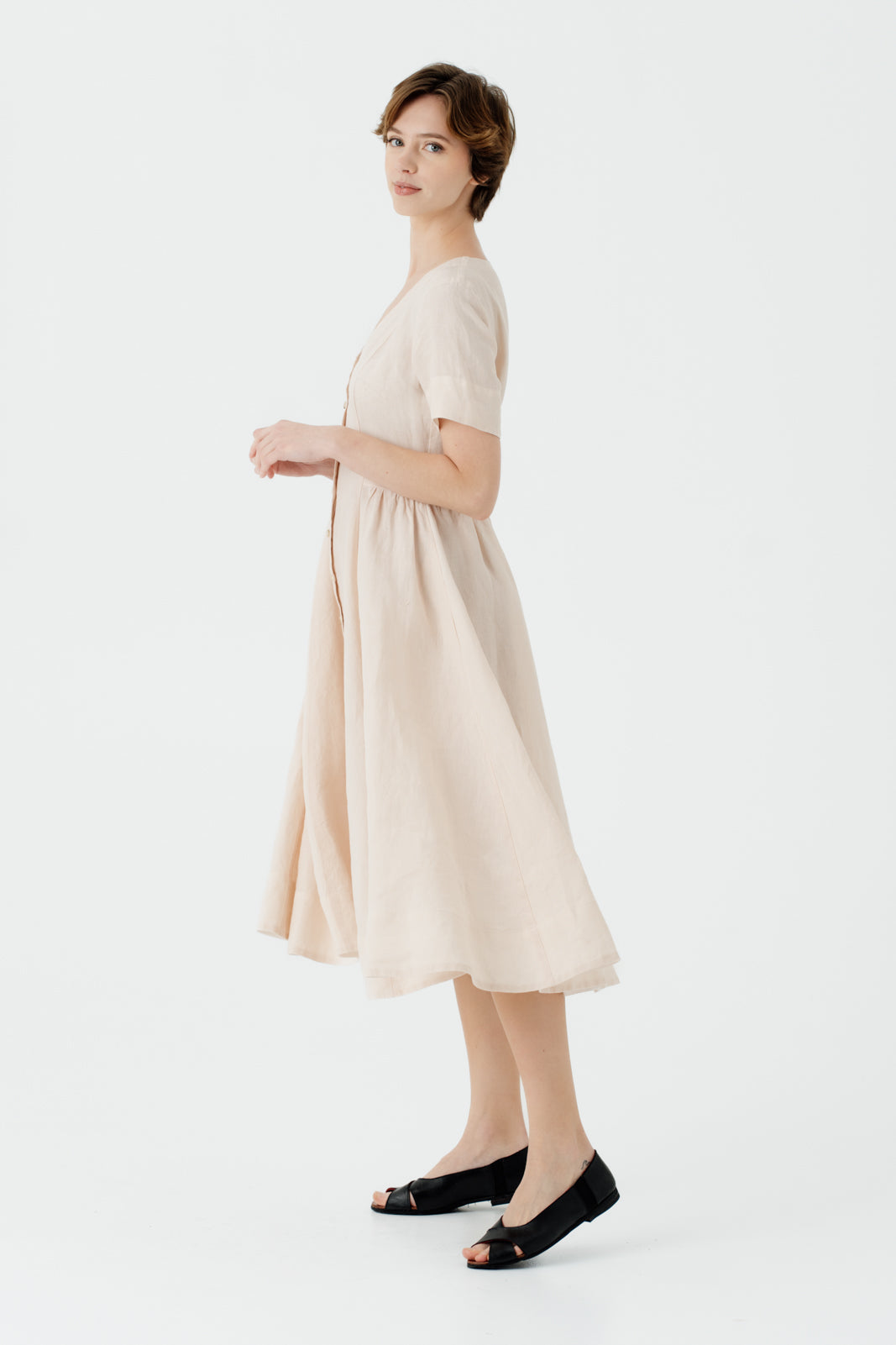 Agness Dress, Short Sleeve, Seashell White