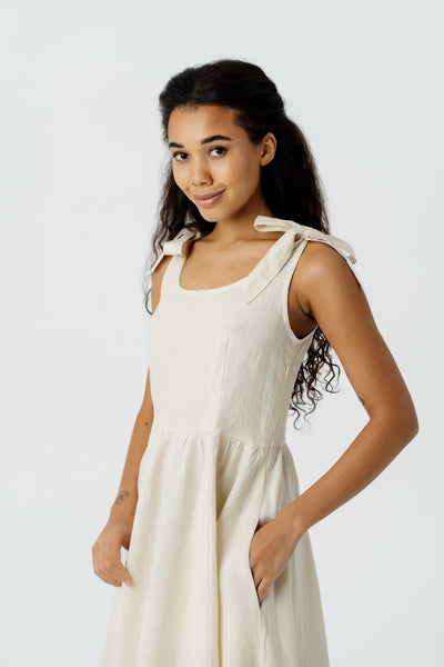 Amelia Dress, Sleeveless, Hemp, Milky White