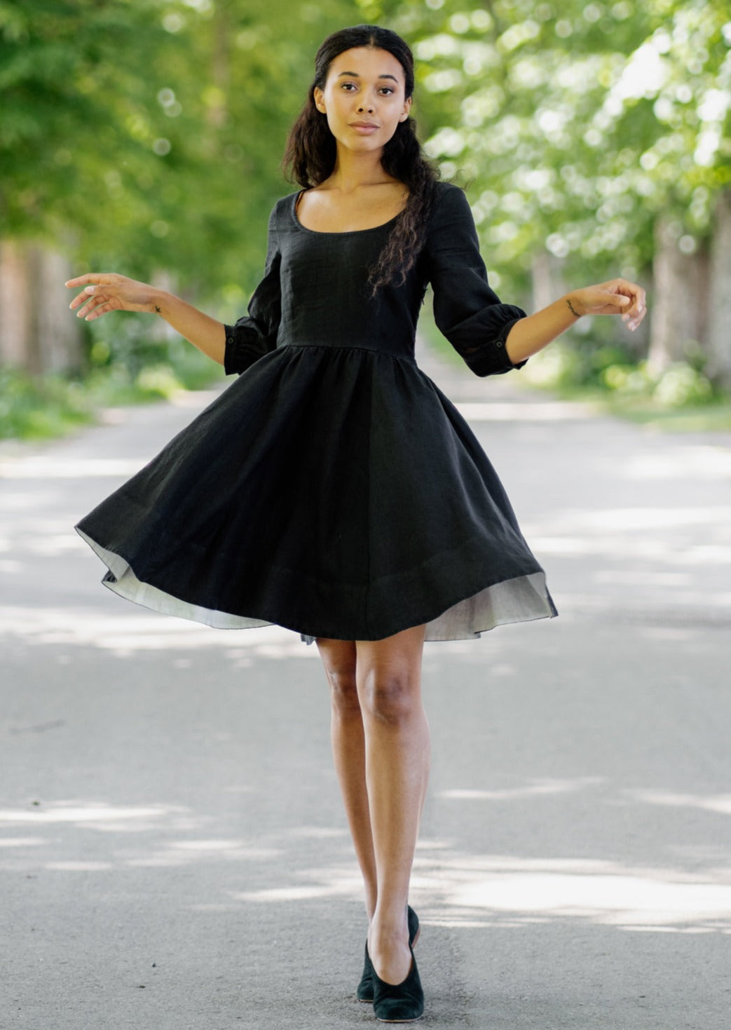 Mini Carmen Dress, 3/4 Sleeve, Black Pansy#color_black-pansy