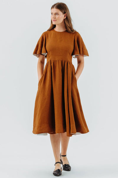 Butterfly Sleeve Dress, Short Sleeves#color_warm-brown