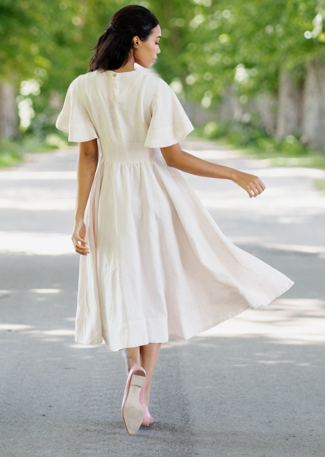 Butterfly Sleeve Dress, Short Sleeves#color_seashell-white