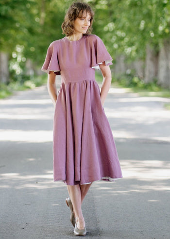 Butterfly Sleeve Dress, Short Sleeves#color_phlox-purple