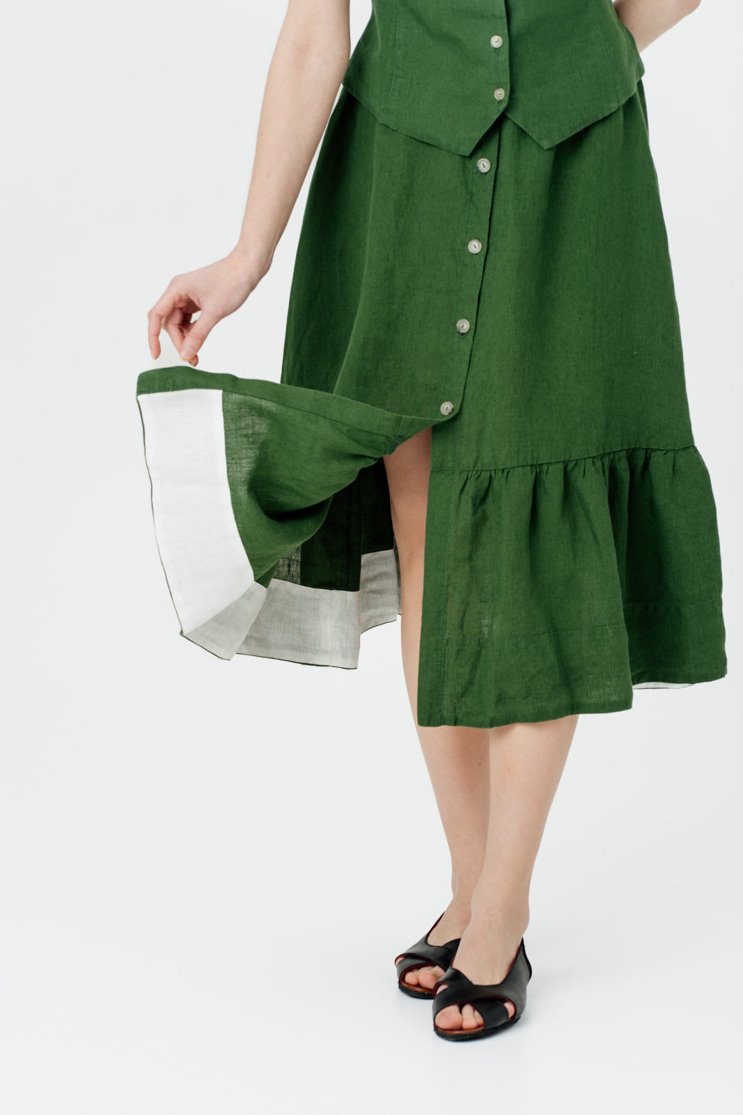 Button Down Skirt, Emerald Green
