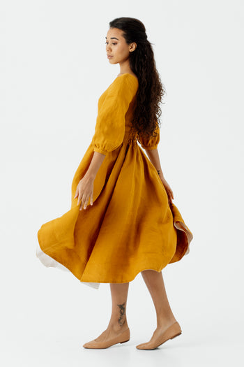 Carmen Dress, 3/4 Sleeve,#color_marigold