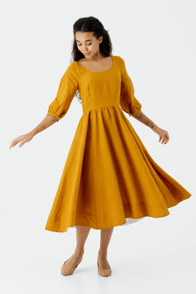 Carmen Dress, 3/4 Sleeve, Marigold
