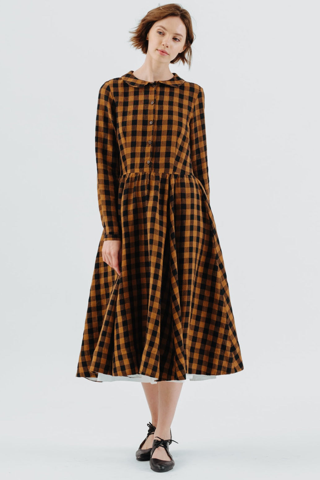 Classic Dress, Long Sleeve, Brown Checkers