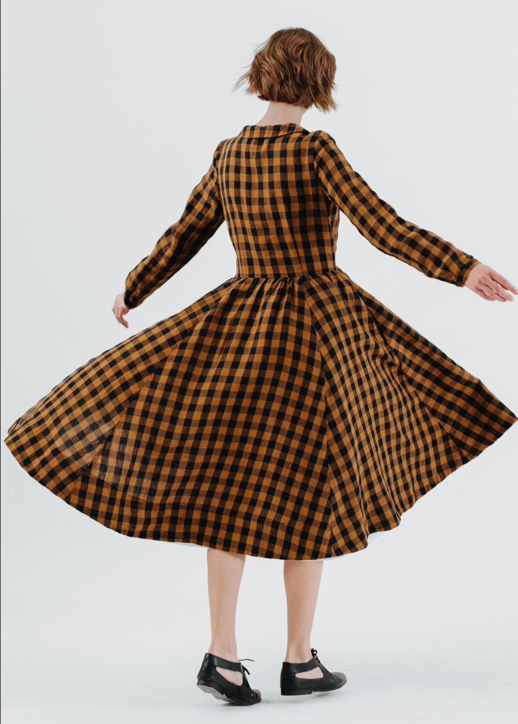 Classic Dress, Long Sleeve - Son de Flor#color_brown-checkers