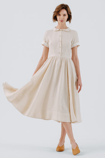 Classic Dress, Short Sleeve, Hemp, Milky White