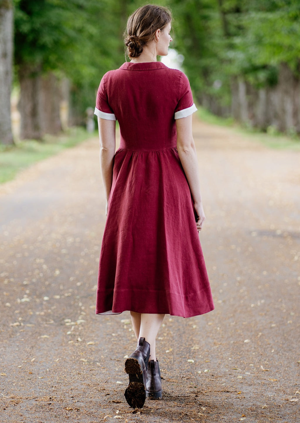 Classic Dress, Short Sleeve, Marsala Red