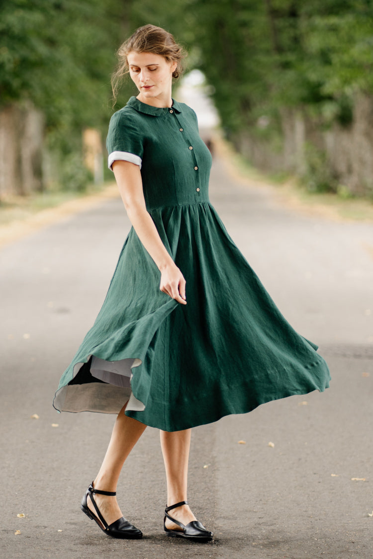 Classic Dress, Short Sleeve, Evergreen