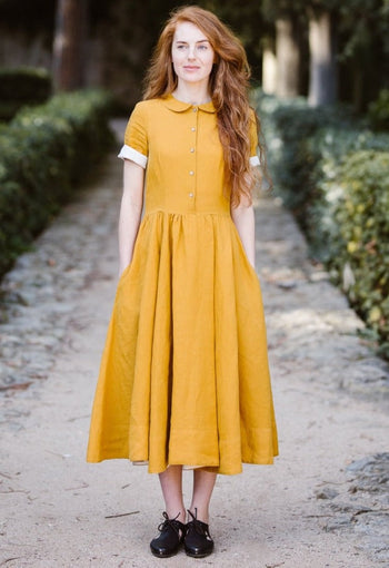 Classic Dress, Short Sleeve, Marigold#color_marigold