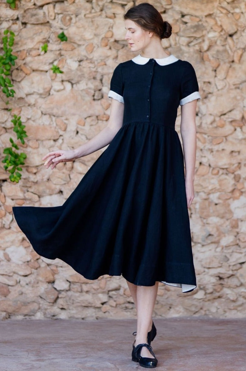 Classic Dress, Short Sleeve#color_black-pansy-white-collar