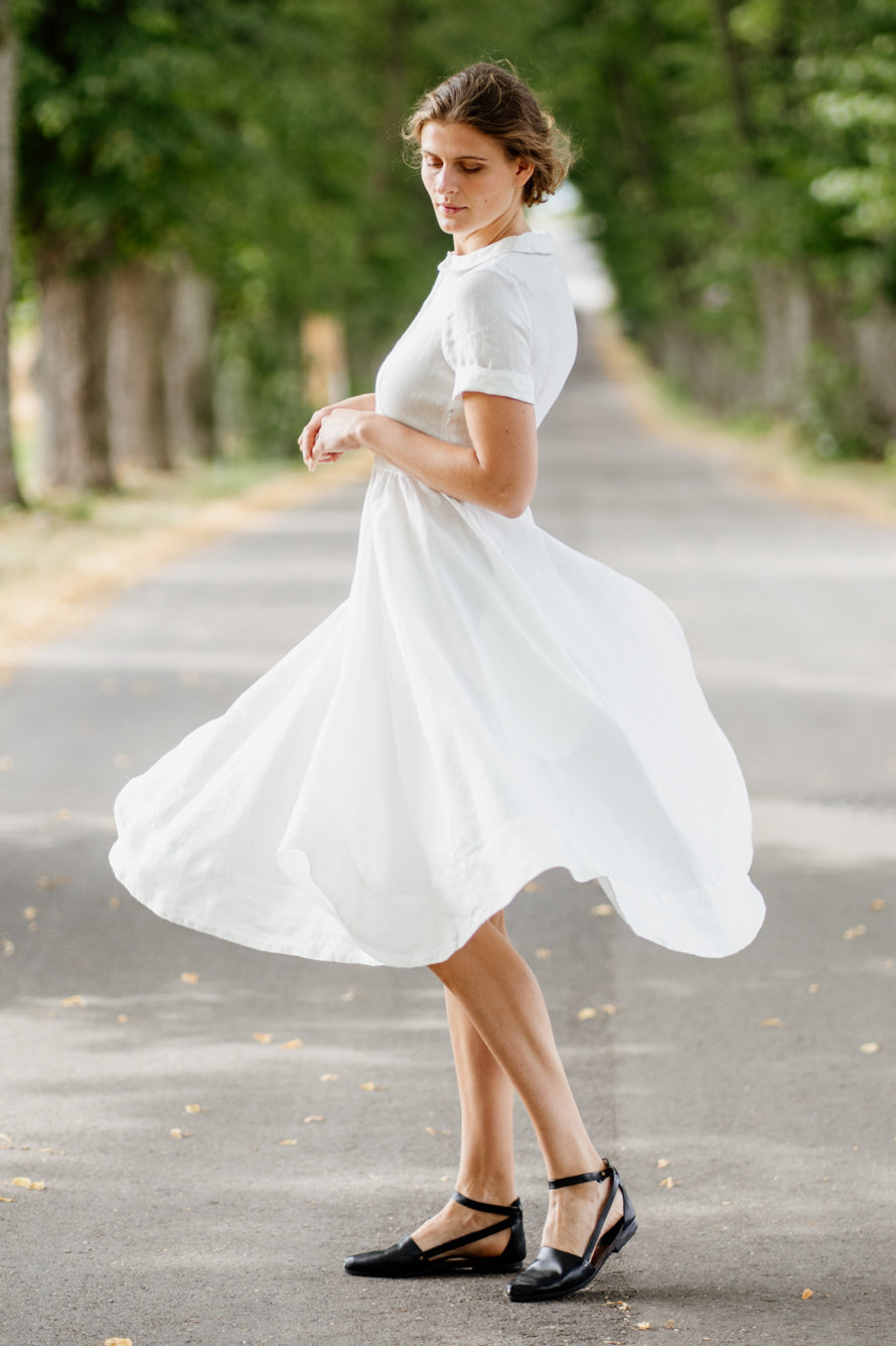 Classic Dress, Short Sleeve, White Magnolia