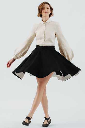 Mini Classic Skirt, Twill Linen, Black Herringbone#color_black-herringbone