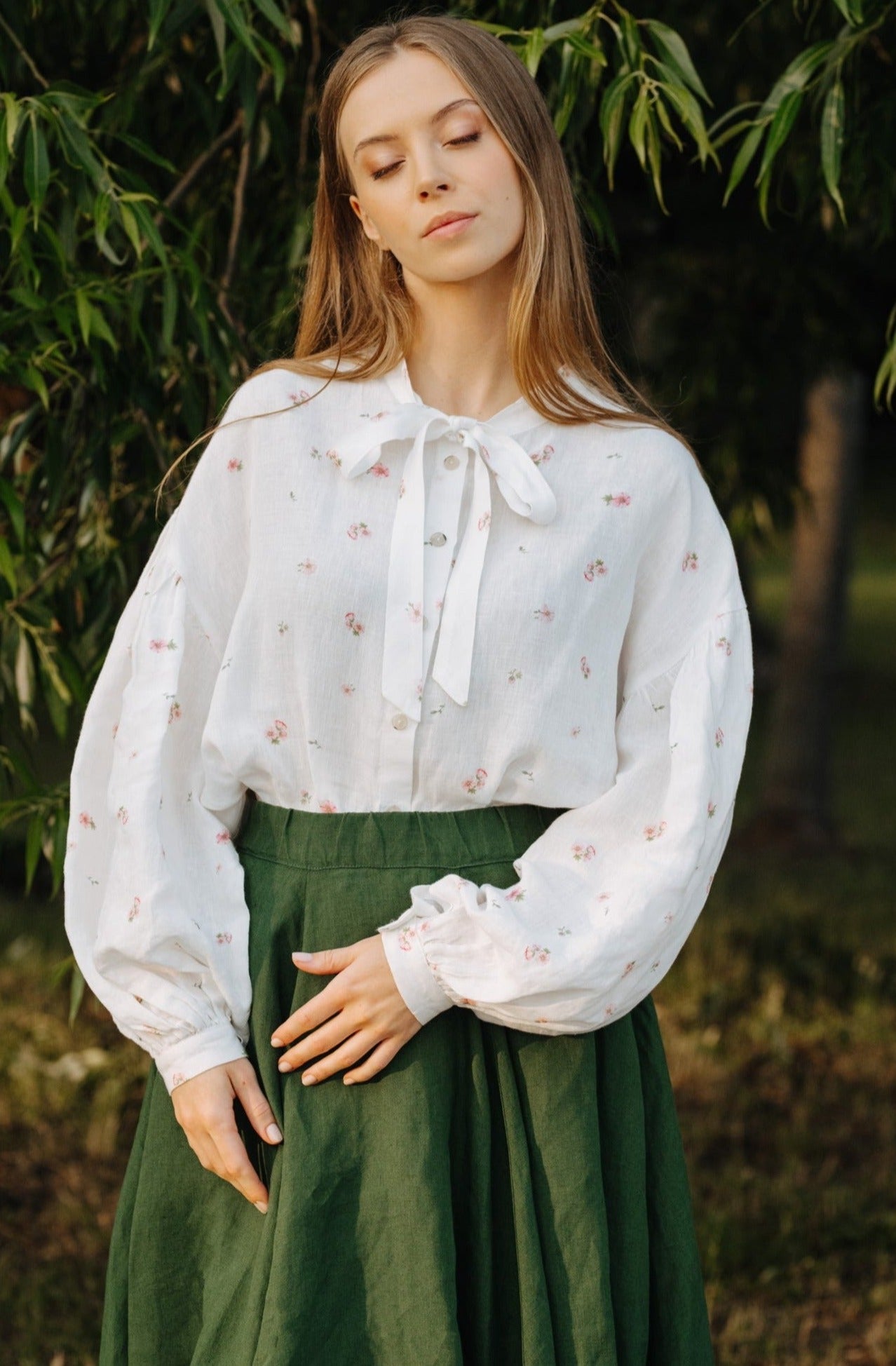 Clementine Shirt, Long Sleeve, Apple Blossom#color_apple-blossom