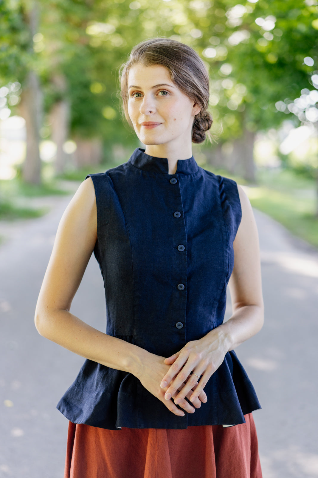 Peplum Vest, Sleeveless, Night Navy