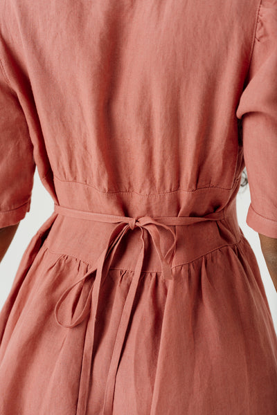 Diane Dress, Puffed Sleeve, Vintage Pink