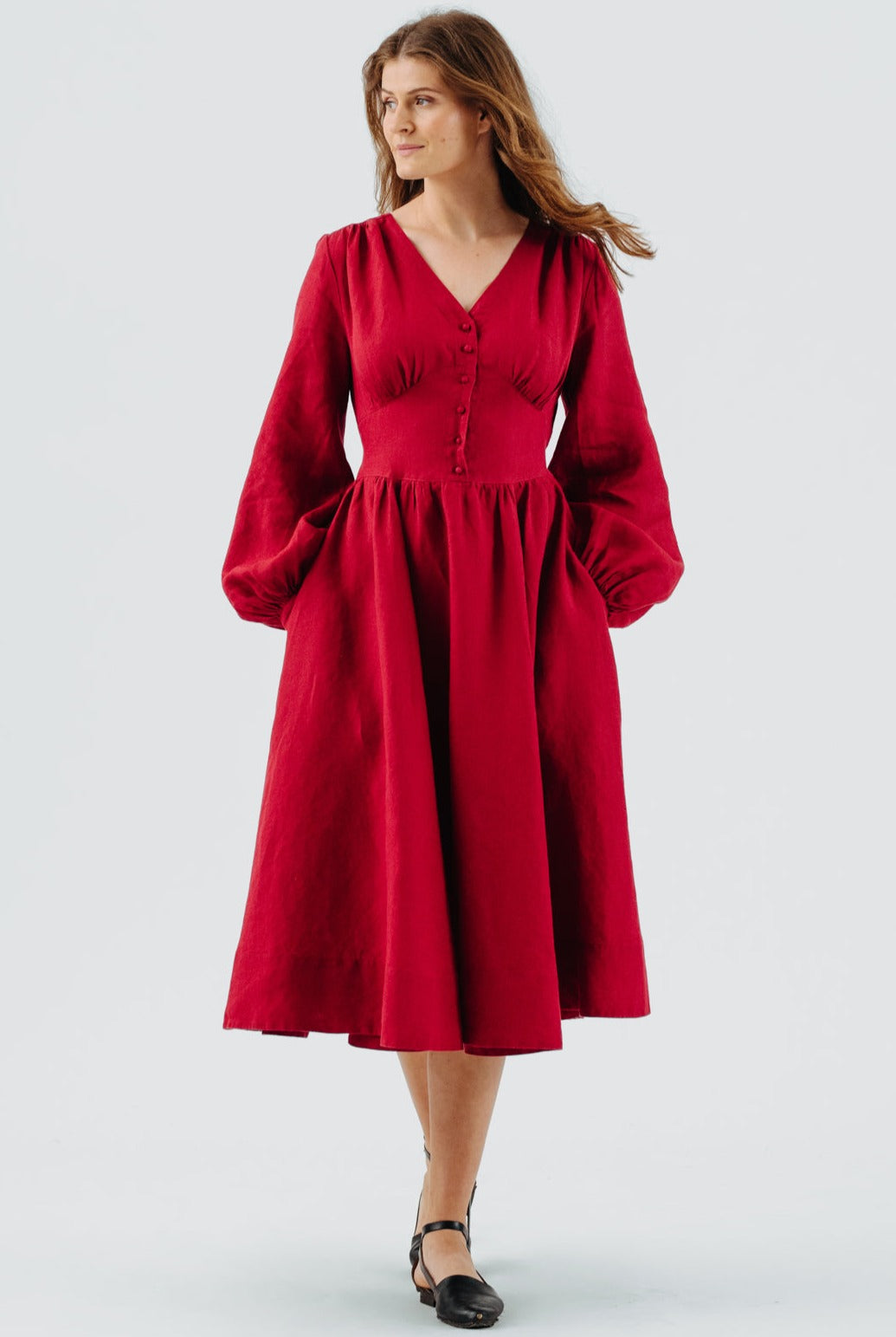 Diane Dress, Long Sleeve#color_red-poppy