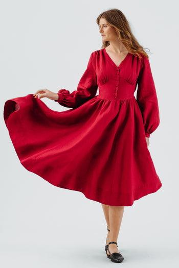 Diane Dress, Long Sleeve, Red Poppy#color_red-poppy