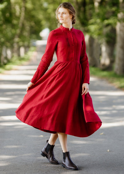 Elisa Dress, Long Sleeve - Son de Flor#color_red-poppy