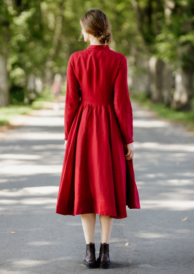 Elisa Dress, Long Sleeve - Son de Flor#color_red-poppy