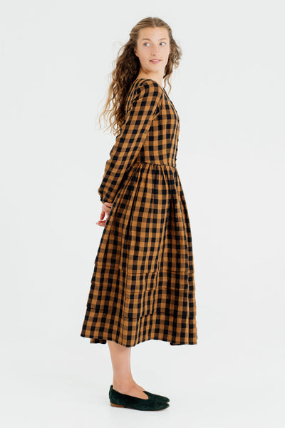 Eyre Dress, Long Sleeve, Brown Checkers