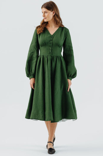 WRAP DRESS Dark Green Dress, Handmade Clothing, Linen Dresses