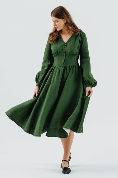 Diane Dress, Long Sleeve, Emerald Green | Son de Flor
