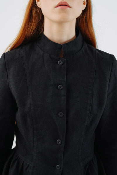 Peplum Jacket, Twill Linen#color_black-pansy