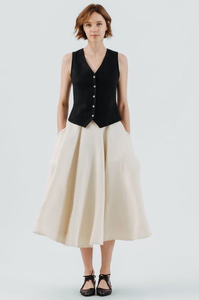 Classic Skirt, Twill Linen - Son de Flor#color_milky-white