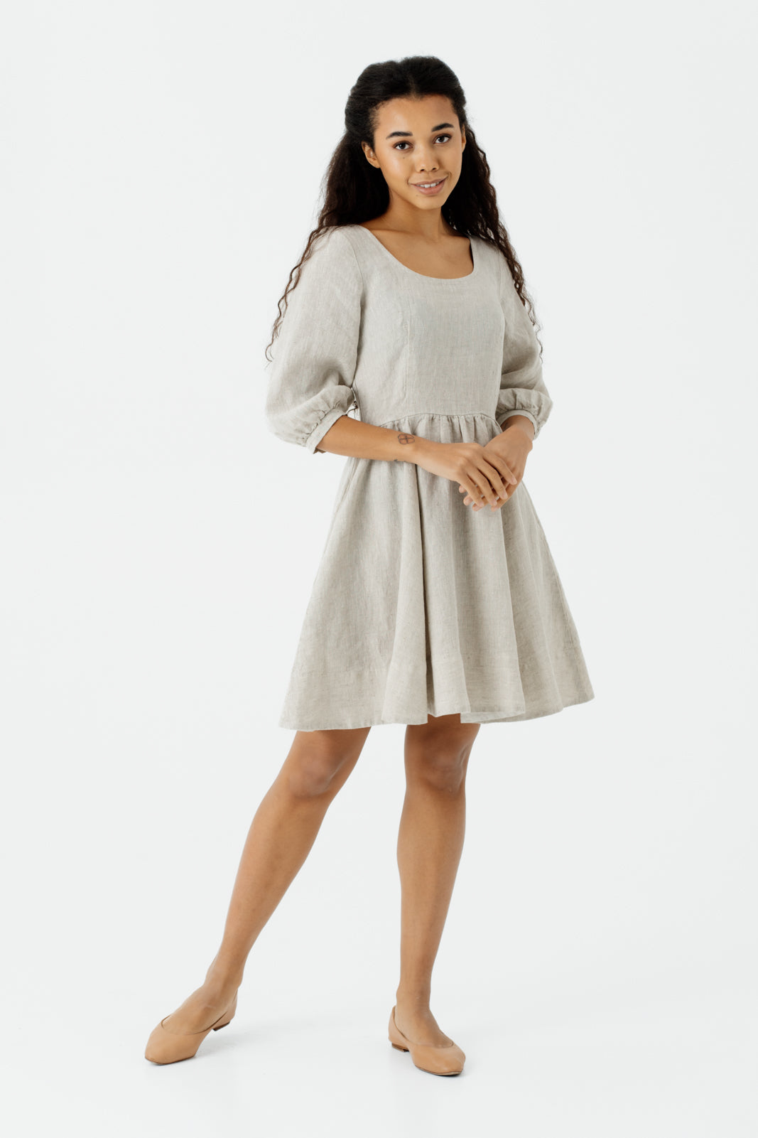 Mini Carmen Dress, 3/4 Sleeve, Natural Dot#color_natural-dot