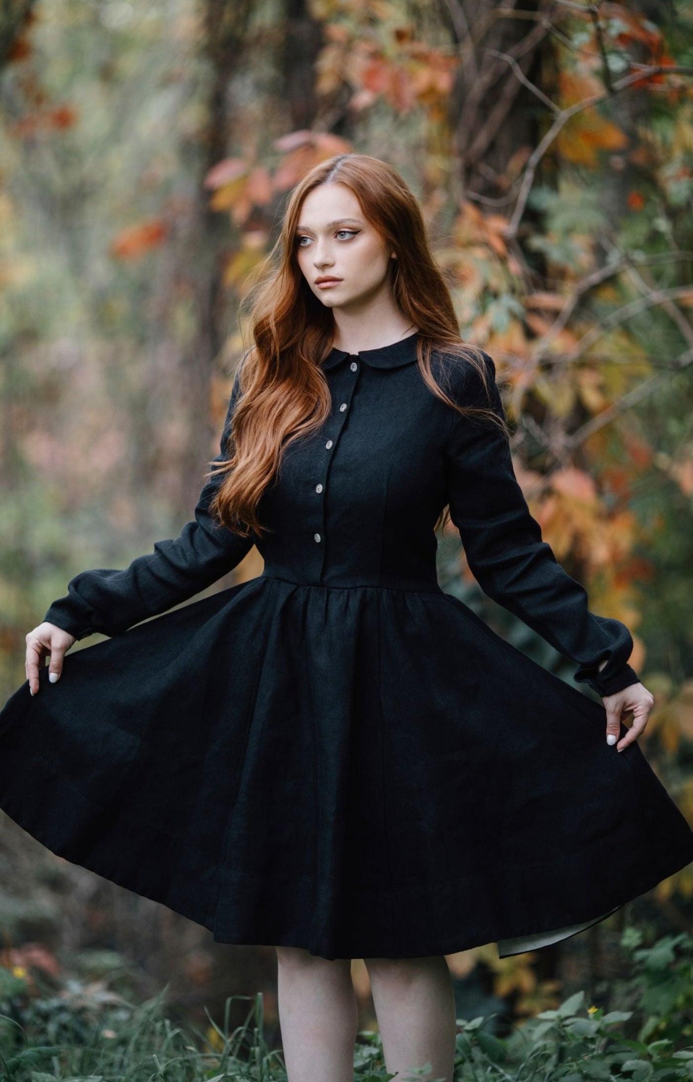 Classic Dress, Long Sleeve - Son de Flor#color_black-herringbone