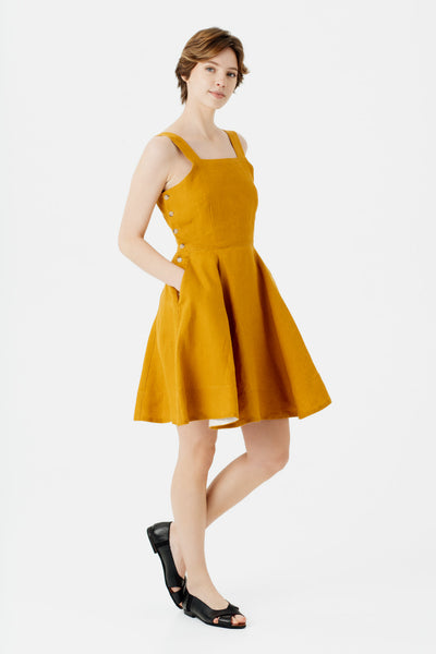 Mini Pinafore Dress, Sleeveless, Marigold