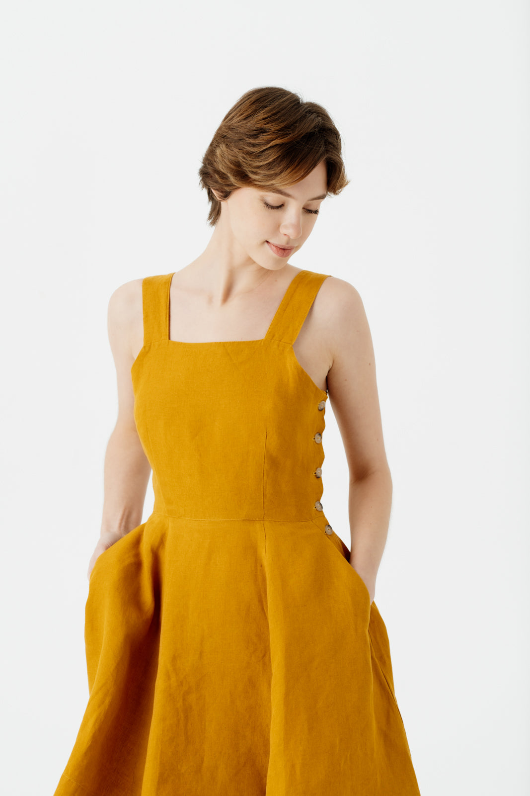 Mini Pinafore Dress, Sleeveless, Marigold