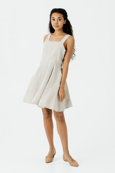 Mini Pinafore Dress, Sleeveless, Natural Dot