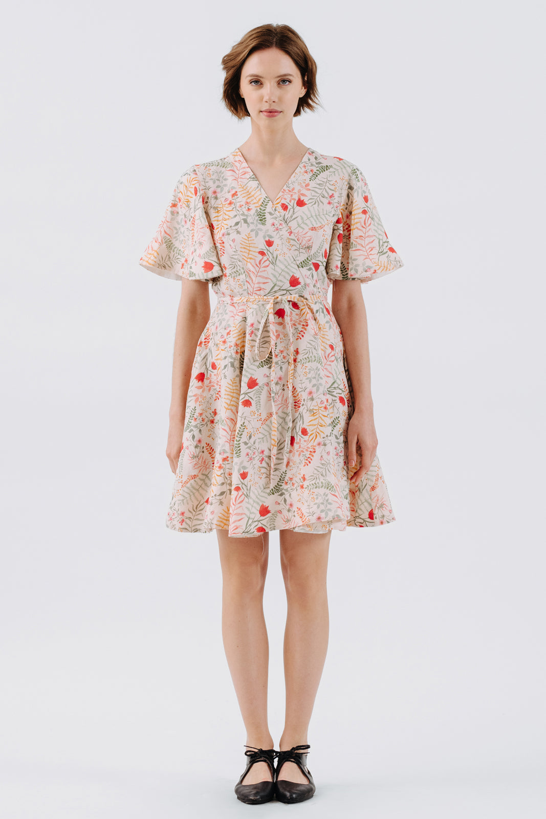 Mini Wrap Dress, Butterfly Sleeve, Whimsical Garden