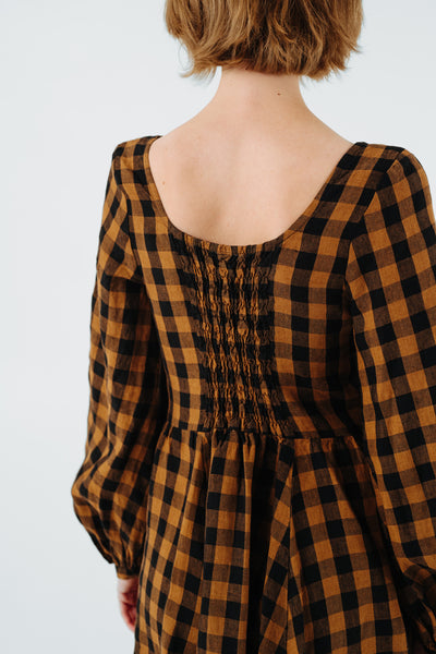 Mini Carmen Dress, Long Sleeve#color_brown-checkers