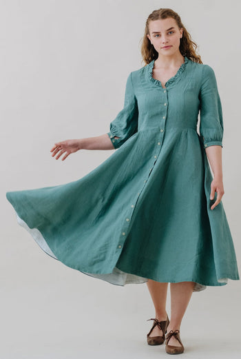 Ophelia Dress, 3/4 Sleeve, Teal Blue#color_teal-blue