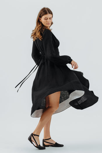 Diane Dress, Long Sleeve, Black Pansy#color_black-pansy