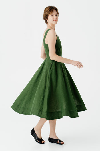 Pinafore Dress, Sleeveless, Emerald Green