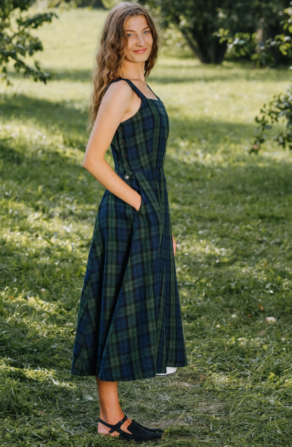 Pinafore Dress, Sleeveless, Blue Tartan