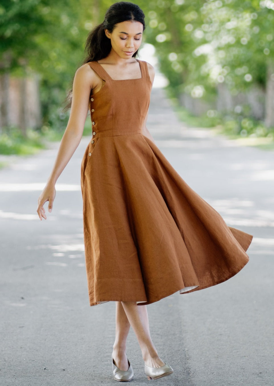 Pinafore Dress, Sleeveless, Warm Brown