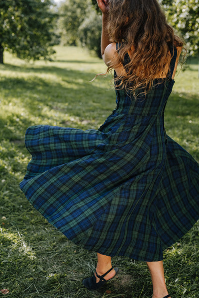 Pinafore Dress, Sleeveless, Blue Tartan