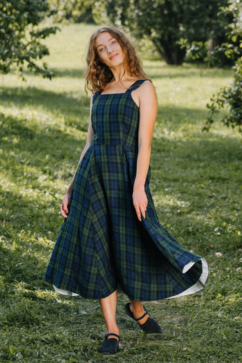 Pinafore Dress, Sleeveless, Blue Tartan