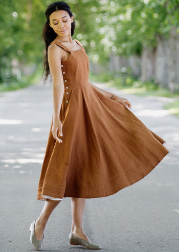 Pinafore Dress, Sleeveless, Warm Brown