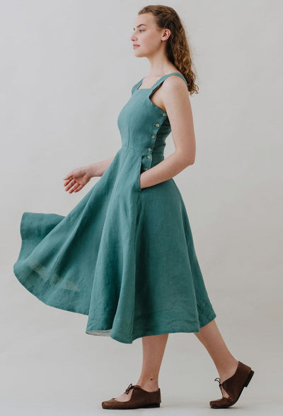 Pinafore Dress, Sleeveless, Teal Blue#color_teal-blue