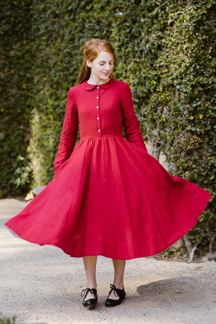 Classic Dress, Evergreen, Long Sleeve#color_red-poppy