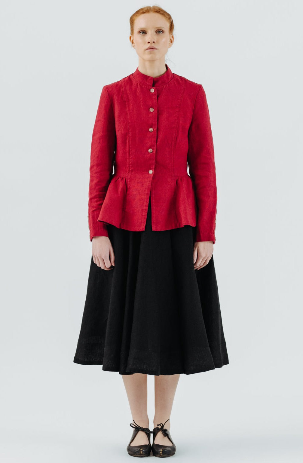 Peplum Jacket, Twill Linen#color_red-poppy
